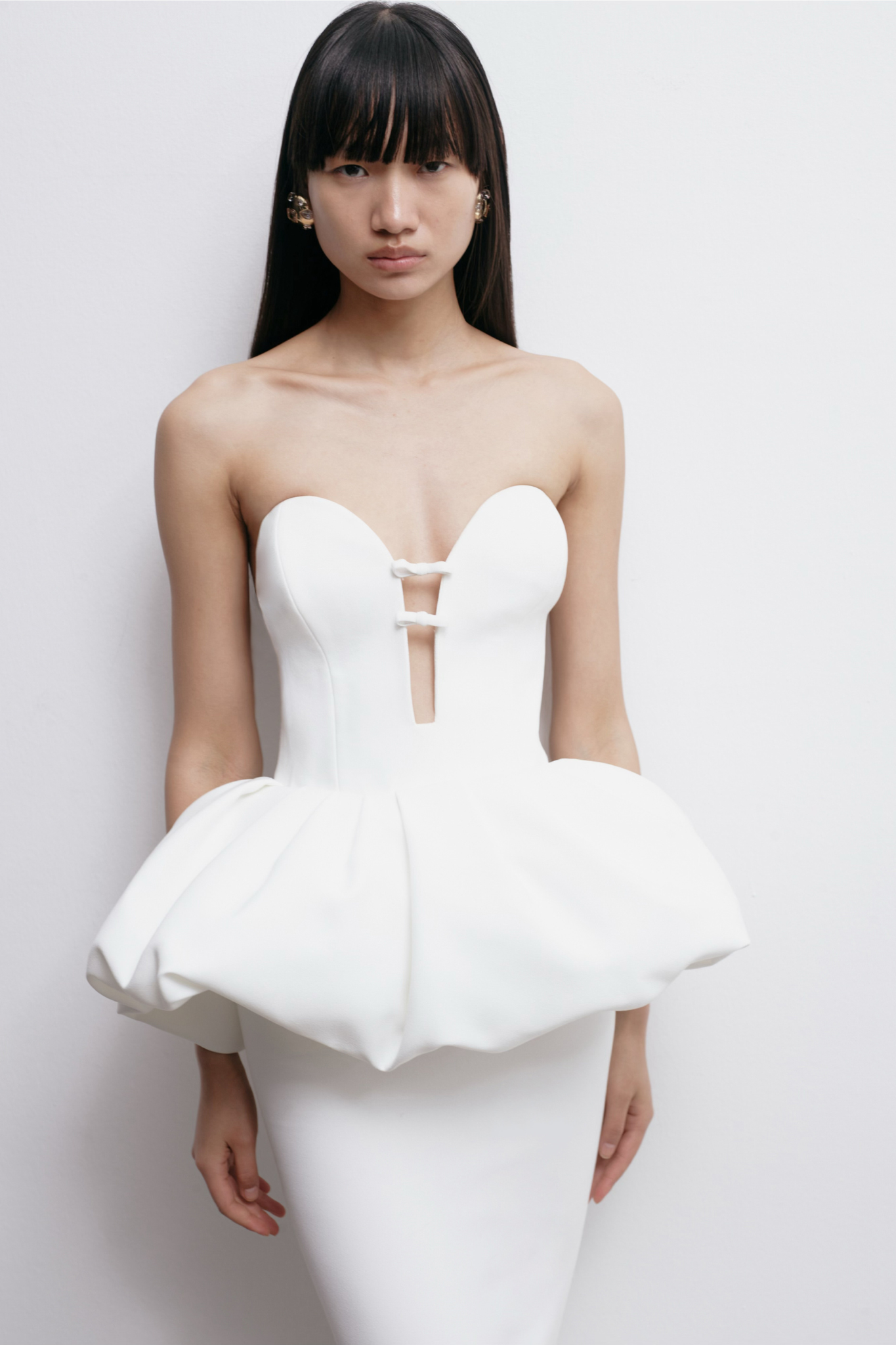 THE NEW ARRIVALS -LIA PEPLUM DRESS IN TEMPLE WHITE The Loft Bridal THE NEW ARRIVALS -LIA PEPLUM DRESS IN TEMPLE WHITE The Loft Bridal