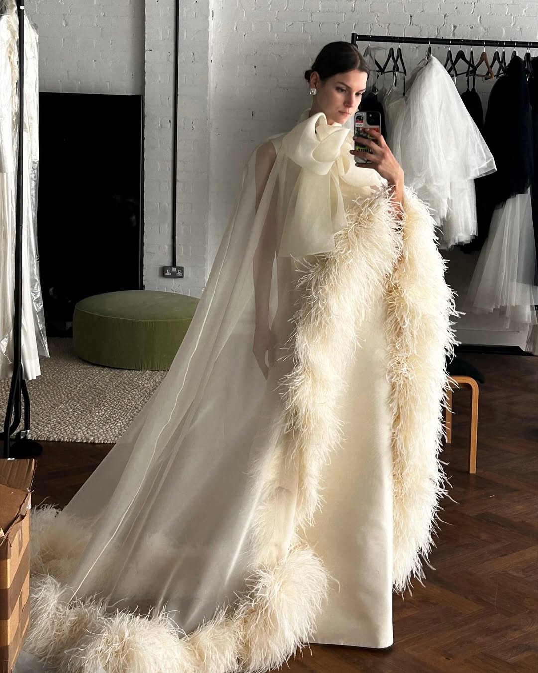 RICHARD QUINN - FEATHER TRIMMED CAPE GOWN
